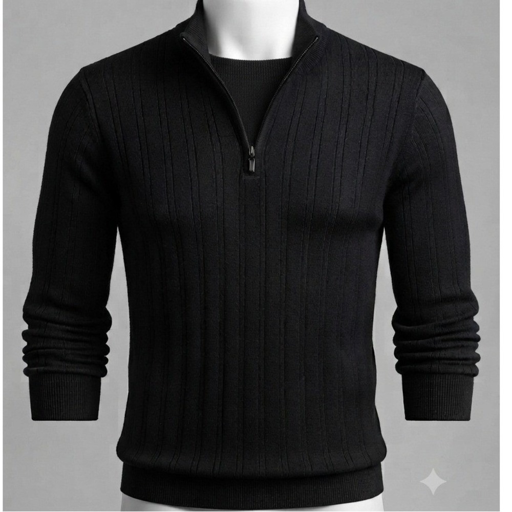 Concepts by Claiborne Mens XL Black Quarter Zip Ribbed Knit Sweater Mock Neck